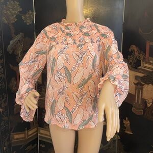 Sheer pink floral pattern blouse, size Small